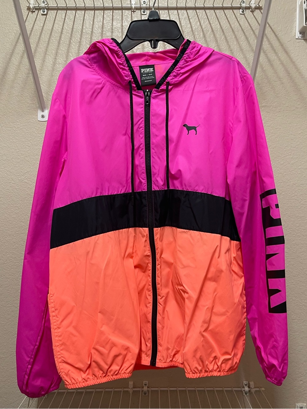 PINK Victoria's Secret Pink & Orange Colorblock Anorak Windbreaker Jacket